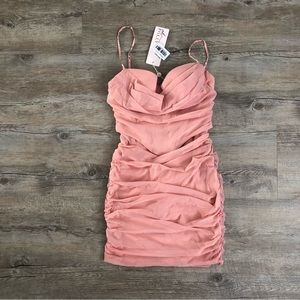 Oh Polly JADED Ruched Corset Mini Dress in Blush- 6